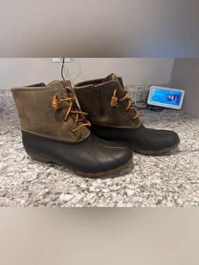 Sperry Olive Canvas Duck Boot with Black Rubber Lower